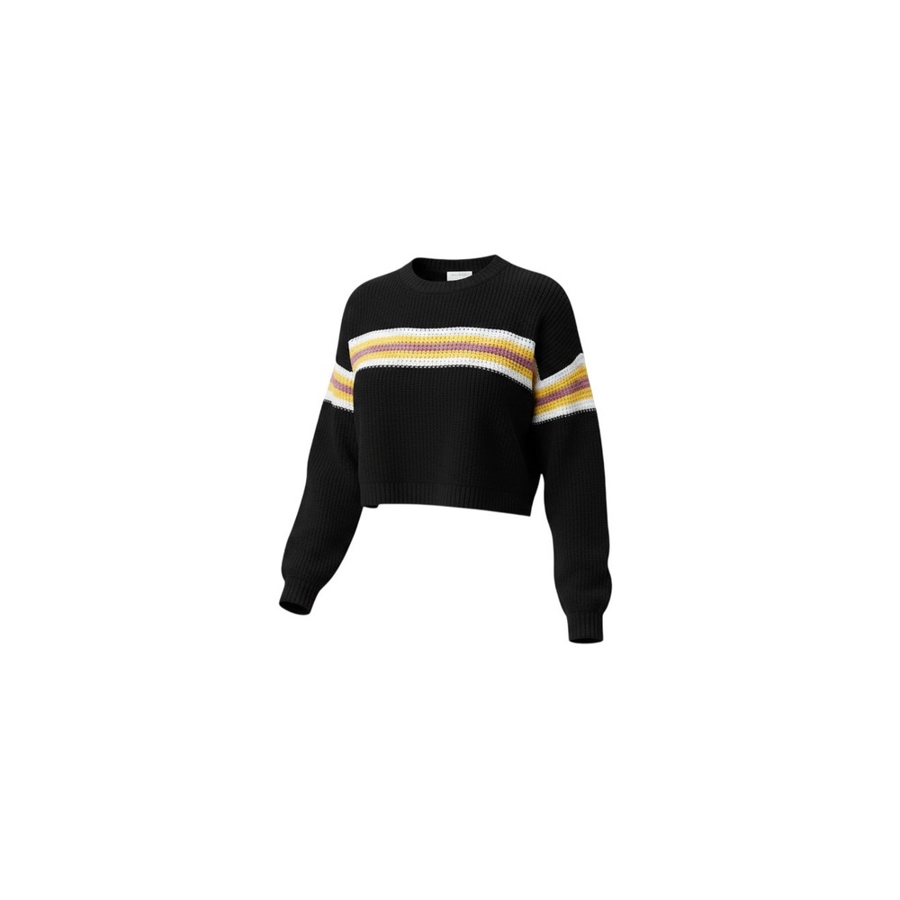 Jolie & Joy Cropped Sweater Womens Large Black Striped Long Sleeve Knit J9E0044S